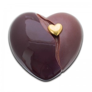 Ceramic Heart Urn (Maroon with Gold Heart Motif)